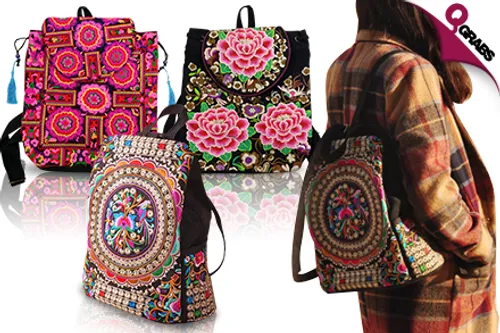 From QR49 Carry It All with Women’s Embroidered Canvas Bags - Choose from Tote OR Backpack! (Up to QR125 Value)